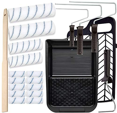 Maler Set Farbroller Farbrolle Malerwalze Abstreifgitter Farbrollenbügel 21 tlg.