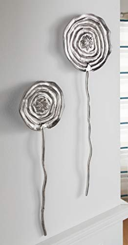 Dekoleidenschaft 2x Wanddeko Blume aus Aluminium, silber, Wandschmuck, Wandbild, Metalldeko, Wandskulptur, Metallbild