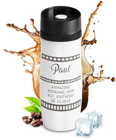 Maverton Personalised Travel Mug, Engraved Isolation Mug, Best Friend | Thermal White Tumbler, Coffee and Tea Thermos, Vacuum Insulated Stainless Steel Cup, Birthday Gift for a Man