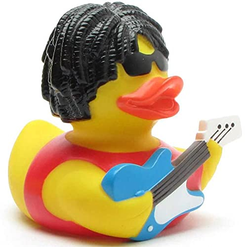 Duckshop I Badeente Rocker I Quietscheente L: 7,5 cm I Quietscheentchen I Geschenk für Musik-Liebhaber I Präsent Sammler