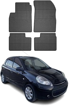 OMAC Gummi Fußmatten kompatibel mit Nissan Micra K13 2010-2016 Automatten Gummi Schwarz 4X