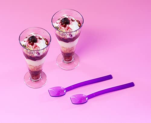 Harfield Set of 2 Sundae Milkshake Ice Cream Tumblers & Free Dessert Spoons Virtually Unbreakable Reusable Plastic (Red)