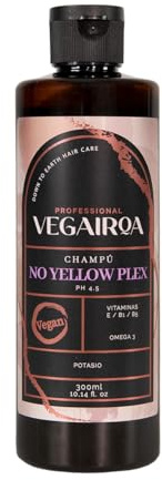 VEGAIROA - No Yellow Plex Champú - Neutraliza Tonos Amarillos y Naranjas - Hidratación Profunda - Pigmento Violeta - Para Rubios Decolorados - Sin parabenos - Peluquería Profesional Vegana - 300ml