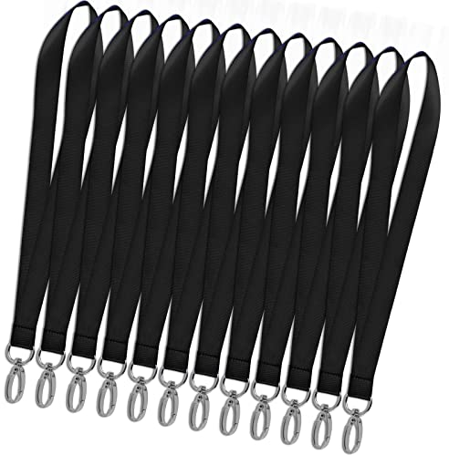 12 Stück Abzeichen Lanyards, Büro Schlüsselband schlüsselbänder zum umhängen Umhängeband Lanyards, Neck Strap Lanyard Polyester Schlüsselband mit Swivel Schließe für Schlüssel, Büro ID Karte (Schwarz)