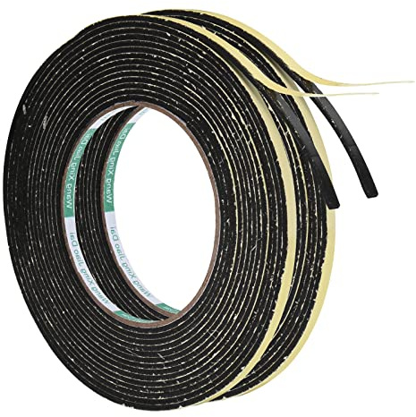 PATIKIL 2 Rollos 5M EVA Cinta Selladora Espuma Burlete Sellado, 5mm x 2mm(W*T) EVA Adhesivo de Alta Densidad Tira para Anti Frío, Aislante,Ruido y Colisión, Negro