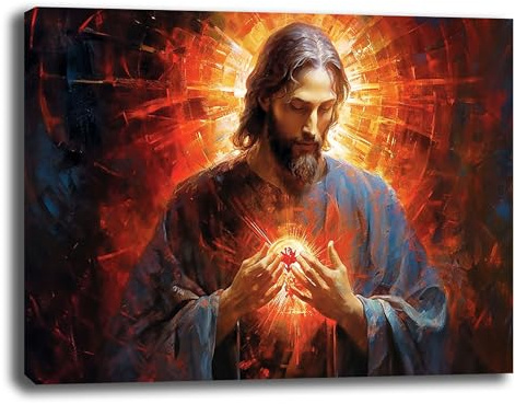 Printerland Quadro Moderno Sacro Cuore di Gesù Gesu Quadri moderni di tela canvas da Parete XXL grande Capezzale Stampa su tela Camera da letto Decorazione Muro Soggiorno Arredo Cucina (70x100 cm, 4)