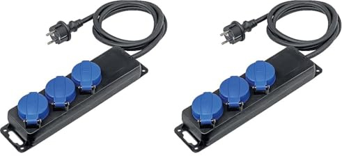 as - Schwabe 3-Fach Verteilersteckdosenleiste, Mehrfachstecker mit 1,5 m Leitung, Mehrfachsteckdosen mit Klappdeckel und Wandbefestigung 230V, 16A, IP44, Schwarz, 38601 (Packung mit 2)