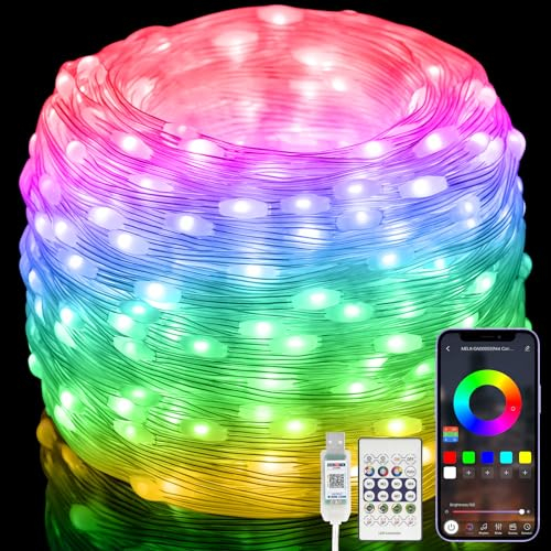 20M Lichterkette Außen, Bunt Farbwechsel Lichtschlauch RGB Smart IC, Fernbedienung & App Steuerung, 99+ Modi, Sync Musik, Timer, USB Plug in, Wasserfest für Garten Baum Trampolin, Halloween, Party