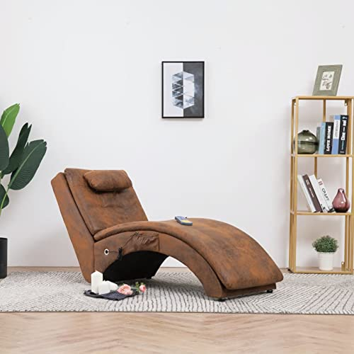 Camerina Massage Chaiselongue mit Kissen Braun Wildleder-Optik Indoor Lounge Sofa, gepolsterte Recamiere für Wohnzimmer, Schlafzimmer und Büro