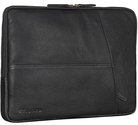 STILORD Chuck Stilvolle Laptoptasche Sleeve 15.6 Zoll Leder Dokumententasche Laptop Hülle Notebook Tasche Arbeitstasche Damen Ledertasche Herren Echt-Leder Farbe:schwarz
