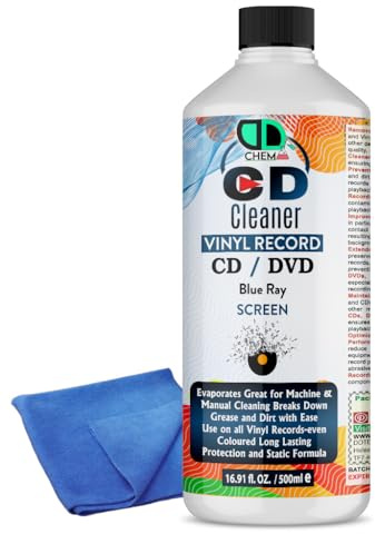 Vinyl LP Record Cleaner Solution | Antistatic Fluid Spray Bottle with Supersoft Microfibre Cleaning Cloth | Removes Dirt, Dust & Fingerprints (500ml Cap + Cloth)