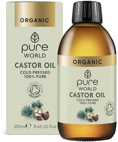 Pure World Natural Organic Castor Oil 250ml Premium Quality Cold & Fresh Press Glass Bottle Hexane Free for Hair, Skin - Ideal for Moisturizing, Conditioning, and Eyelashes & Eyebrows- Food Grade