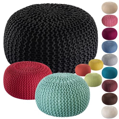 Amago home Premium XXL Sitzhocker Pouf ø 55cm Strickpouf Indoor u. Outdoor - pflegeleicht & nachhaltig Farbe anthrazit - Anthracite