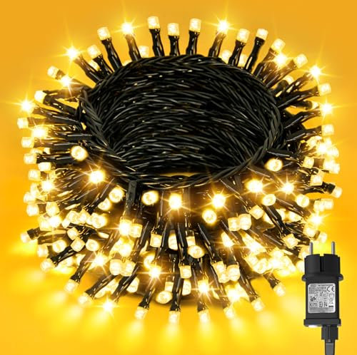 Dalugo Guirlande lumineuse, 30m 300 LED Étanche Blanc Chaud Sapin de Noël Lumineuse Extérieures avec Minuterie 6h, Fonction Mémoire, 8 Modes d'éclairage pour Jardin Balcon Mariage