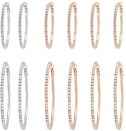 UNICRAFTAL 6 Stile Diamante Orecchini A Cerchio Grandi Orecchini con Strass Orecchini Alla Moda Orecchini Interni Ed Esterni Orecchini A Cerchio Classici Regalo di Nozze di San per Donna