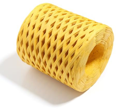 Wisafory 200 m Bastband Bunt Papierbänder Raffia Paper Schnur Geschenkband Papier Bindfäden Häkeln Bast Band für DIY Basteln Geschenkverpackung Weben Weihnachten Dekoration Gelb