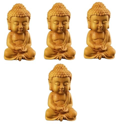 STOBAZA 4stücke Kreative Buddha Statue Aus Holz Handgeschnitzte Miniaturfigur Für Meditation Und Feng Shui Dekorativ Für Wohnzimmer Und Schlafzimmer Langlebige Holzkunst Einzigartiges