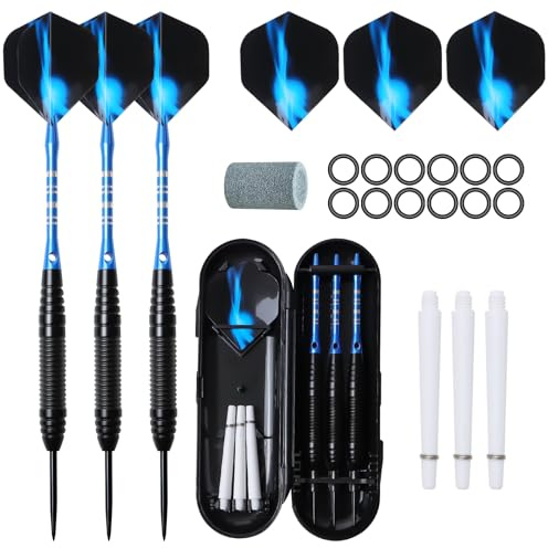 Yeria Steel Tip Darts Set, 3 Pack Professional 23g Dart with Darts Case, 3 Aluminum Shafts 3 Spare Shafts 1 Dart Sharpener 12 Rubber O-Rings Flight