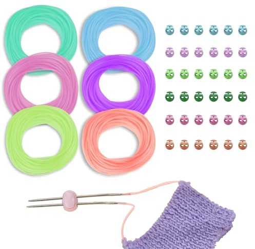 GeryVtee Strickset, 36 Maschenhalter und 6 Farben, 5 m, runde Gummikordel – Strickwerkzeuge für Erwachsene – Unisex – traditioneller Stil – nicht faltbar