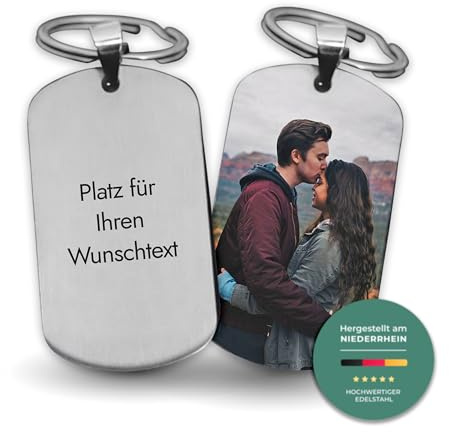 LAUBLUST Personalisierter Schlüsselanhänger mit Foto & Wunschtext inkl. Geschenkbox | Edelstahl – Personalisiertes Geschenk zum Geburtstag, Vatertag & Muttertag für Familie, Freunde & Hundebesitzer