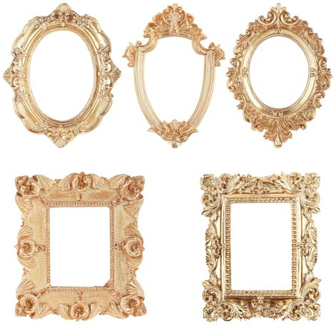 XIHIRCD 5pz Cornice Resina Vintage, Cornici per Foto Ovali Rettangolari Dorate Barocche Cornici per Gioielli Resina Vintage per Decorazioni per Feste di Natale in Hotel(Con Magnete Sul Retro)