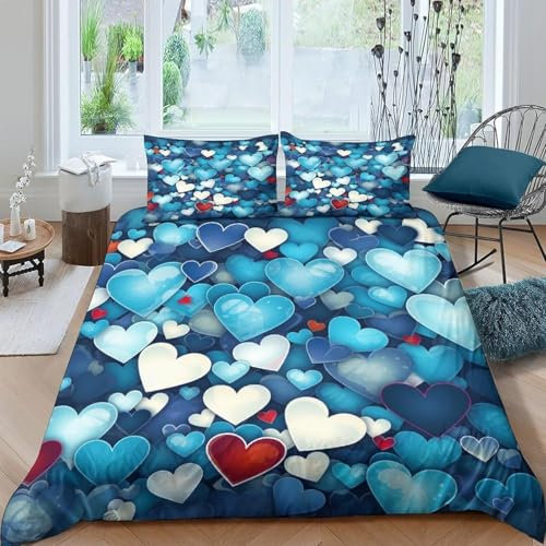 3Pcs Copripiumino Set Morbido Poliestere Traspirante Cuori Di San Valentino 260X230 Cm Stampato Set Trapunta Con Cerniera - Facile Da Pulire Morbido E Soffice Calore E Comfort-25610016344