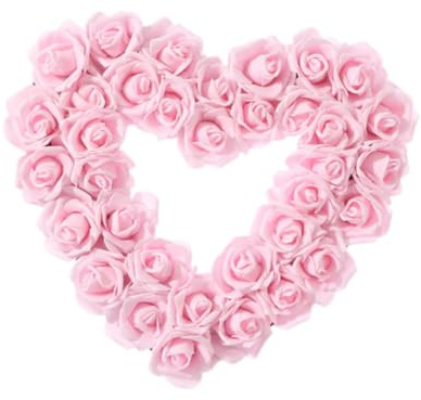 perfeclan Pink Heart Shaped Wreath, Artificial Wreath Ornament,Proposal Front Door Wreath Door Hanging Wreath for Window Festival