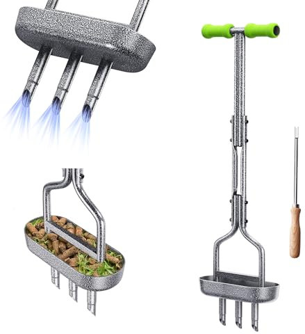 SUNEOWALY Lawn Aerator, Manual Lawn Fan, Lawn Scarifier with Cleaning Tool and Collectable Oval Frame for Lawn, Yard or Lawn, Green Handle