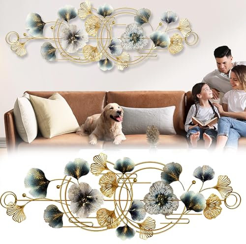 Aisny Decorazione Murale Soggiorno, 127X44cm Decorazione Murale 3D Parete Soggiorno Fiori Sculture Metallo Sospesa Divano Sfondo Ufficio Ornamenti Murali Con 2 Viti
