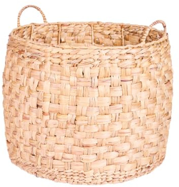 Laundry Basket with Handles Woven Water Hyacinth Round Linen Bin (Large) | Seagrass, Hand Woven, Sustainably Sourced, Hallway, Bedroom, Bathroom, Wash Basket, Storage Accessory