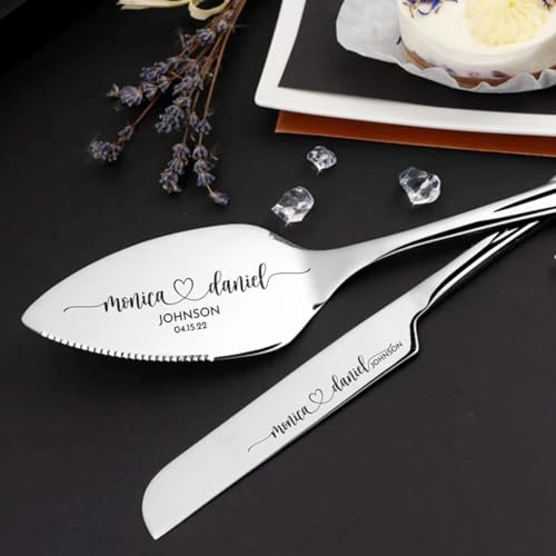 Ensemble Personnalisé De Service De Gâteau De Mariage, Ensemble De Coupe De Gâteau Personnalisé, Ensemble De Coupe De Dessert De Texte Personnalisé Gravé, Pendaison De Crémaillère, Spatule À Gâteau(Si