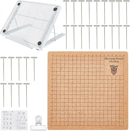 YUEMING Makramee Brett Set, Macrame Board 18 * 18CM, Macrame Board mit Verstellbarem Ständer Und Stahl T-Nadeln Zum Flechten Von Armbändern, Knotenschnur, Schals