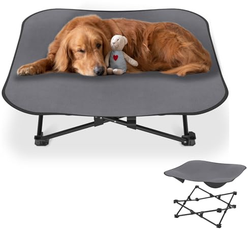 AufuN Faltbares Hundebett Katzenbett 87x87x33 cm, Erhöhtes Atmungsaktiv Haustierliege Hundeliege Haustierbett für Indoor & Outdoor Camping, Garten, Terrasse, Wohnung Robustes Polyester, Grau