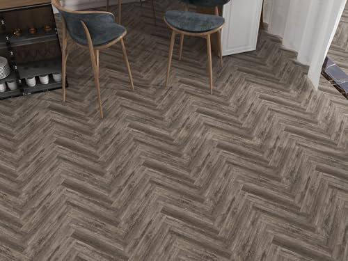 Built Right SPC Vinyl Click Lock Herringbone Flooring – Norman Slate Wood Effect Planks, 6.5mm Thick, Easy DIY Installation, Luxury Vinyl Flooring for Bathroom, Kitchen, Bedroom – 1.11m² Pack