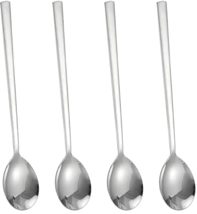 JIHUOO 4 Pcs 8.5 Inch Stainless Steel Soup Spoons Long Handle Serving Spoons Metal Cooking Spoon Large Dinner Tablespoons Korean Rice Spoon for Home Kitchen Restaurant Silver