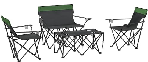 Outsunny 4 Stück Faltbarer Campingtisch und Stühle Set, Tragbarer Picknicktisch mit 3 Stühlen, Getränkehaltern und Tragetasche, Outdoor Leichtes Tischset für BBQ, Picknick, Partys, Olivgrün