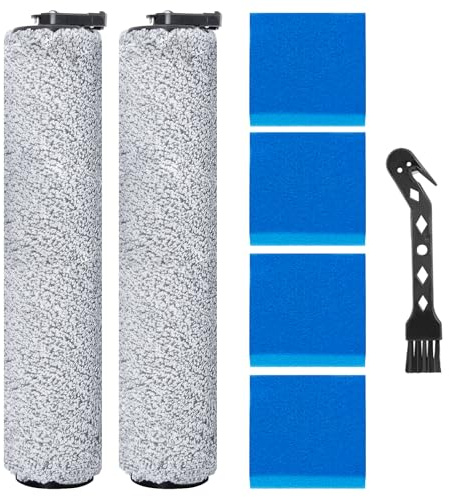 Heykewi Brush Roll Filter Replacement Parts for Eureka New 400 Cordless Wet and Dry Vacuum Cleaner Accessories, 2 Brush Roll + 4 Filters (with 4 Sponges) + 1 Cleaning Brush