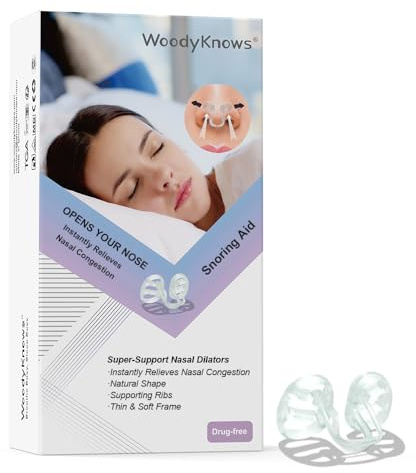 WoodyKnows Super-Support Nasal Dilator for Snoring aid, Improves Sleep and Sports Airflow, Breathe Better (Combo Pack XS/S/M/L)