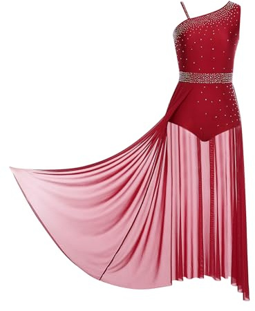 Aislor Robe Danse Moderne Femme Robe Danse Lyrique Contemporaine Rumba Adulte Tenue Patinage Artistique Spectacle Strass Rouge S