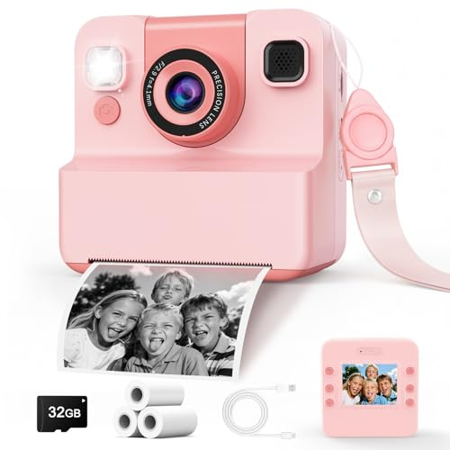 Yidoroye Kids Camera Instant Print, Gifts for 3 4 5 6 7 8 9 10 Year Old Girls Birthday Presents 1080P Video & 32GB SD 2.4'' Screen Instant Print Camera for Kids Toys for 3-10 Year Old Girl Gifts Xmas