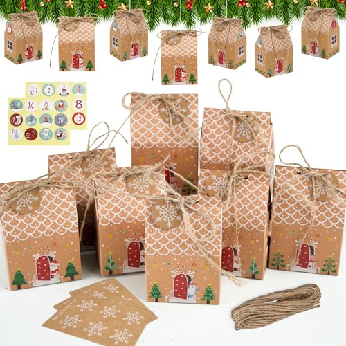 Adventskalender 2026 zum Befüllen – 24 Weihnachtskalender zum Befüllen mit Zahlenaufklebern, Schneeflocken-Tags & Juteschnur – DIY Weihnachtskalender zum Basteln & Aufhängen für Kinder & Erwachsene