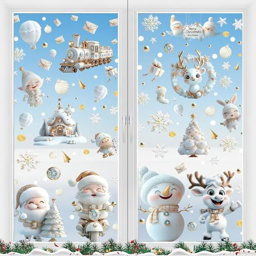 Weihnachten Fensterbilder, 9 Blatt Selbstklebend-Weihnachten, Fensterdeko Window Stickers Window Cling, Fensterdeko-Weihnachtsfenster Aufkleber-Weihnachtsmann für Deko Christmas Decoration (Xmas A)