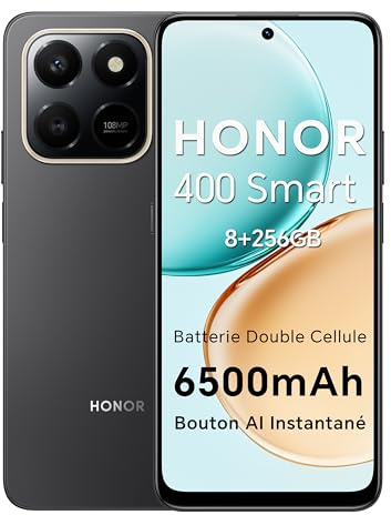 HONOR 400 Smart 4G Smartphone Dual SIM NFC Android 15, 8+256GB, 6500mAh Dual Cell Batteria, 108MP+2MP con Pulsante AI Telefono, 6.77 Pollici 120 Hz Comfort Display, 5 stelle SGS&IP65, Velvet Black