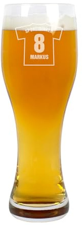 Herz & Heim® Leonardo Weizenglas 330 ml personalisiert – Männer Geschenk Bierglas mit Gravur – Fußball WM Bierglas – Weizenbiergläser als WM Pokal Glas – Weizenglas mit Gravur
