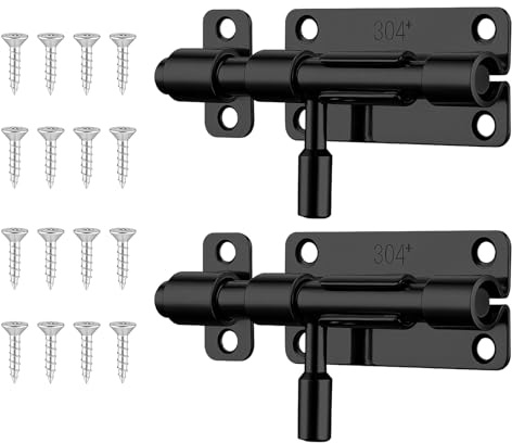 LUMOOM 2 pestillos de acero inoxidable para puerta, cerradura sólida para interiores, pestillo de perno estable como cerradura deslizante y bloqueo seguro, para puertas y ventanas, incluye 16