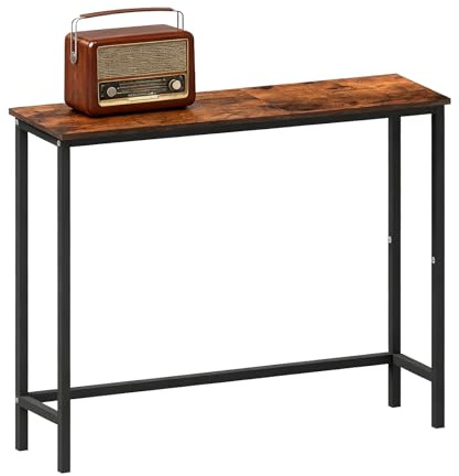 Tavolo da console marrone e nero rustico, tavolo da ingresso con cornice in metallo sottile, tavolo di divano compatto per divano, corridoio, soggiorno, robusto