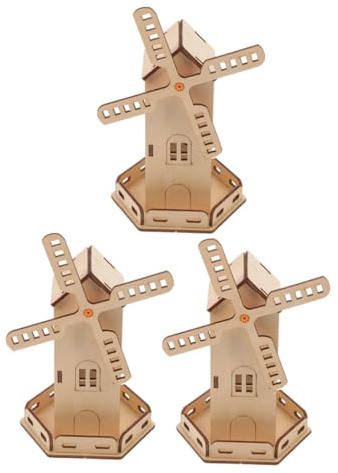 ORFOFE 3stücke Holzspielzeug Zum Zusammenbauen Solarbetriebene Windmühle DIY Handgefertigtes Puzzleset Lernspielzeug Für Grundschüler