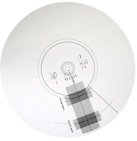 Justierschablone 3mm Rutschfest, aus Acryl, für Plattenspieler | Kalibrierplatte für Schallplatten und Tonabnehmer, Winkel Prüfen, Geschwindigkeit Erkennen, Weiß