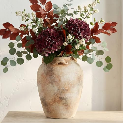 Deko Vase Keramik im Landhausstil – Rustikale Blumenvase für Pampasgras & Trockenblumen, Vintage Krug Vase mit Griffen, Tischdeko Wohnzimmer Bauernhaus Deko, 28,5 cm