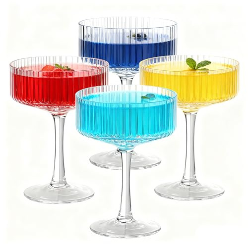 TUZHE Champagner Schalen 4er Set, 280ml Cocktailgläser, Vintage Gläser Für Zuhause, Bar, Partyabende, Spülmaschinengeeignet